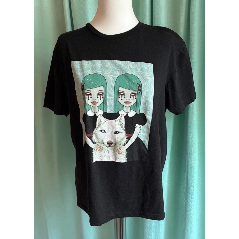 Tara McPherson Shared Shadow Graphic Print Black T-Shirt Size L Cotton Unisex